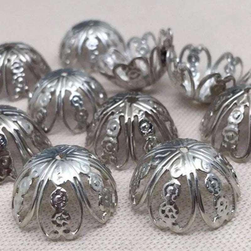 10 Vintage Silver Plated Fancy Metal Bead Caps - Sea Beads