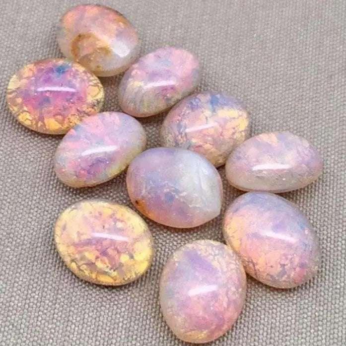 10 Vintage Fire Opal Oval Glass Stones - Sea Beads