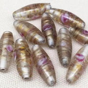 10 Vintage Gold Metallic Oval Glass Beads - Sea Beads