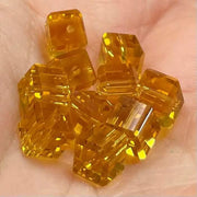 10 Vintage Topaz Golden Cube Glass Beads - Sea Beads