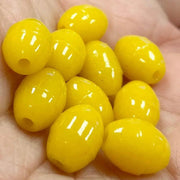 10 Vintage Yellow Golden German Oval Glass Beads - Sea Beads