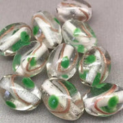 10 Vintage Green Clear Aventurine Oval Glass Beads - Sea Beads