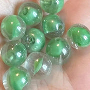 10 Vintage Green Clear German Round Luster Glass Beads - Sea Beads