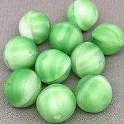 10 Vintage Green German Striped Round Glass Beads - Sea Beads