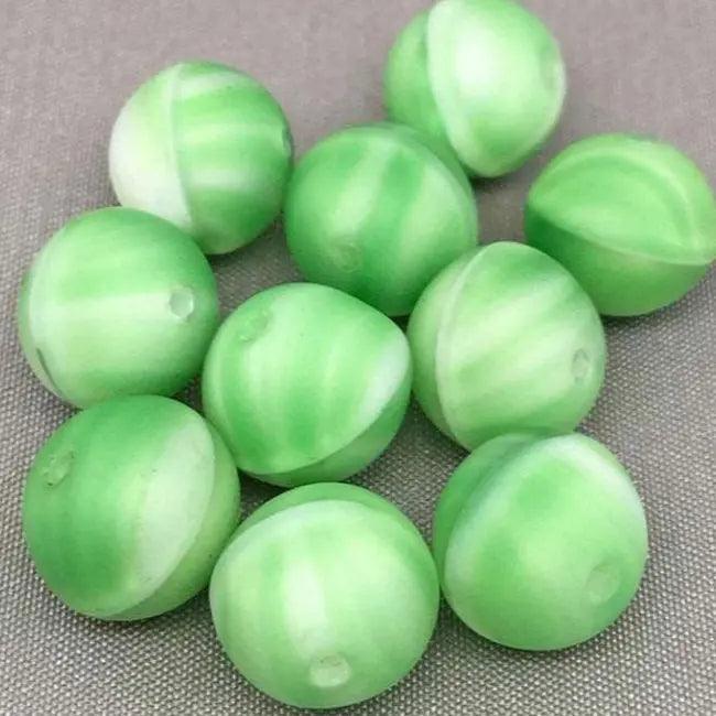 10 Vintage Green German Striped Round Glass Beads - Sea Beads