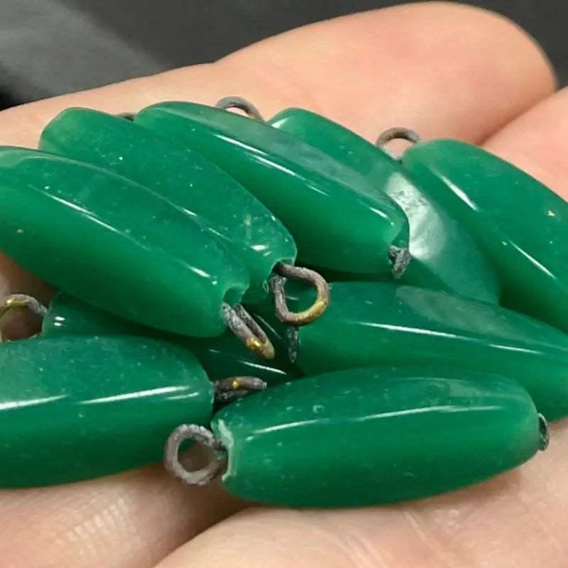 10 Vintage Green Japan Glass Charms - Sea Beads