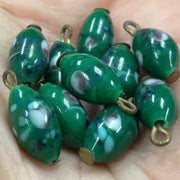 10 Vintage Green Japan Millefiori Oval Glass Charms - Sea Beads