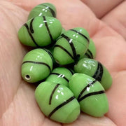 10 Vintage Green Japan Oval Striped Glass Beads - Sea Beads