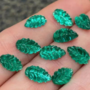 10 Vintage Green Leaf Glass Cabochons - Sea Beads