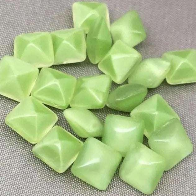 10 Vintage Green Lime German Moonglow Glass Stones - Sea Beads