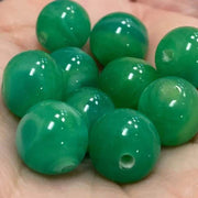 10 Vintage Green Marble Japan Round Glass Beads - Sea Beads