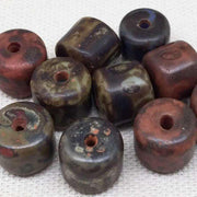 10 Vintage Green Orange Czech Picasso Glass Beads - Sea Beads
