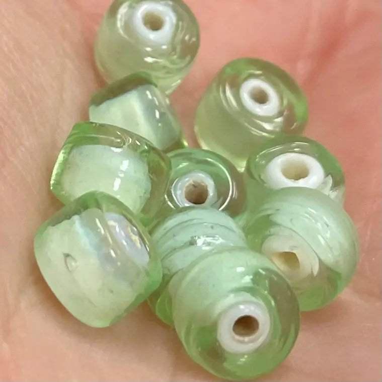 10 Vintage Green Sea Foam Rocaille Glass Beads - Sea Beads