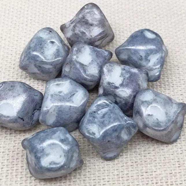 10 Vintage Grey Blue Picasso Austrian Baroque Glass Beads - Sea Beads