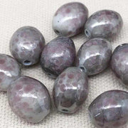 10 Vintage Grey Pink Mottled Oval Glass Beads - Sea Beads