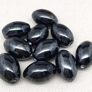 10 Vintage Gunmetal Oval Glass Beads - Sea Beads