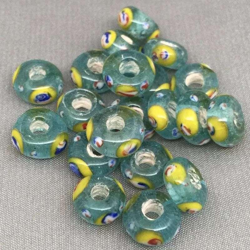 10 Vintage Handmade Aqua African Ring Glass Beads - Sea Beads