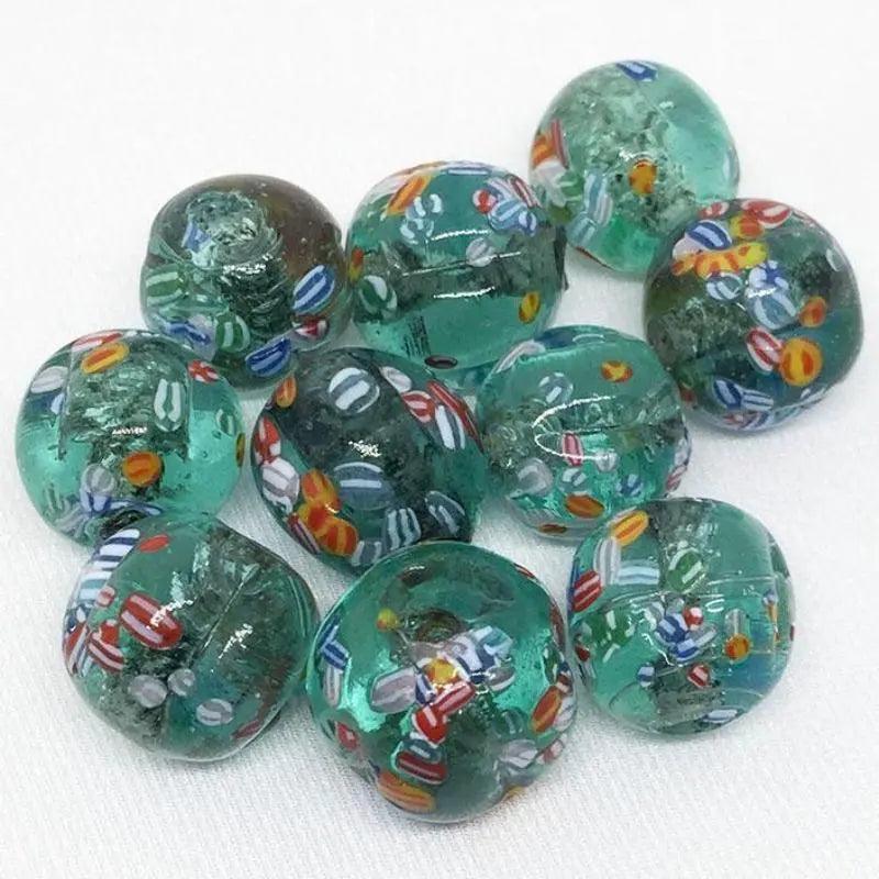 10 Vintage Handmade Aqua Millefiori Glass Beads - Sea Beads
