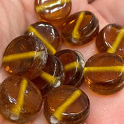 10 Vintage Handmade Golden Topaz Coin Glass Beads - Sea Beads