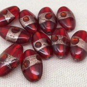 10 Vintage Handmade Red Oval Glass Beads Aventurine - Sea Beads