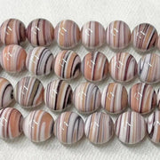 10 Vintage Brown Japan Round Striped Glass Beads - Sea Beads
