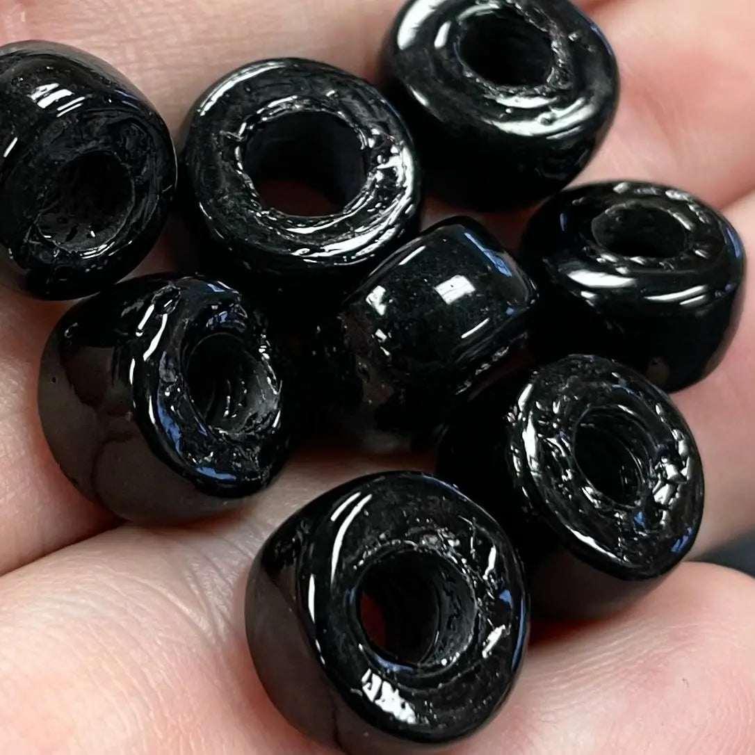 10 Vintage Black Large Pony Glass Beads - Sea Beads