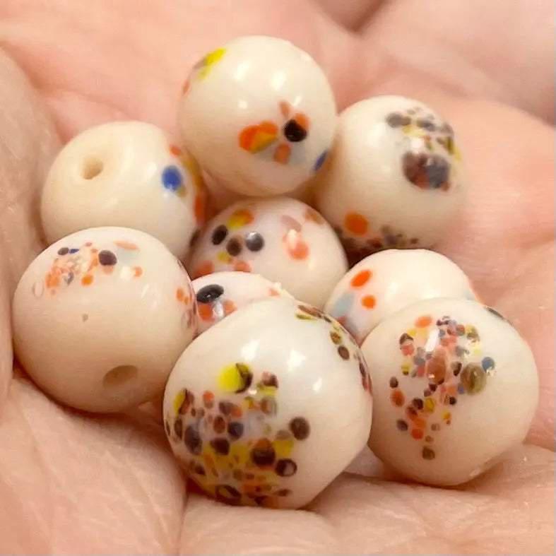 10 Vintage Light Beige Millefiori Japan Round Glass Beads - Sea Beads