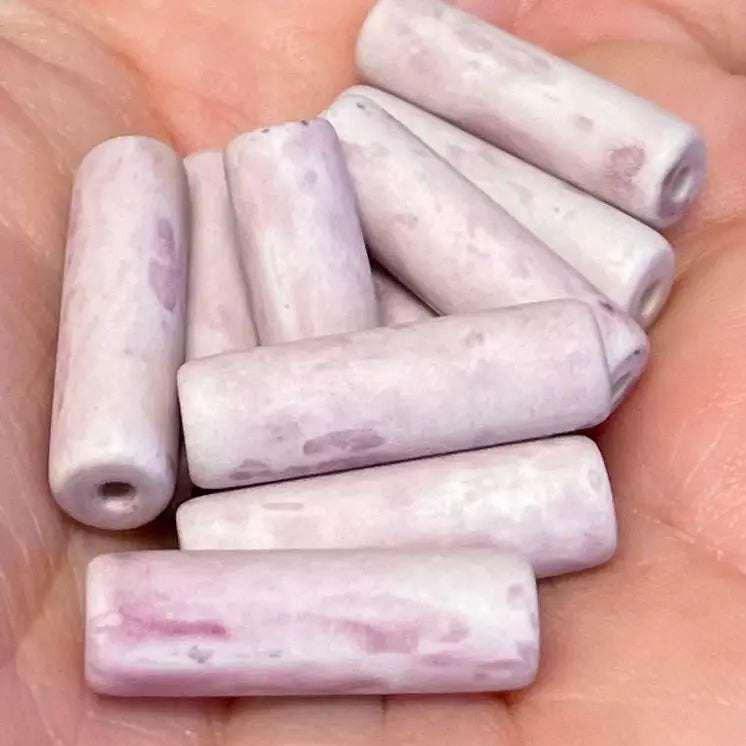 10 Vintage Pink Light Japan Porcelain Tube Beads - Sea Beads