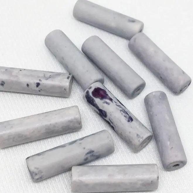 10 Vintage Light Purple Mottled Japan Cylinder Porcelain Beads - Sea Beads