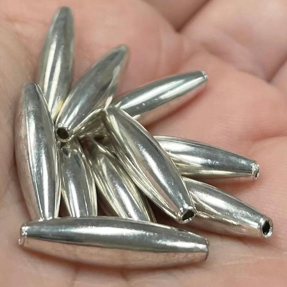 10 Vintage Silver Plated Long Oval Metal Beads - Sea Beads