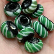 10 Vintage Green Black African Ring Matte Glass Beads - Sea Beads