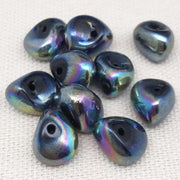 10 Vintage Metallic Baroque Drop Glass Beads - Sea Beads