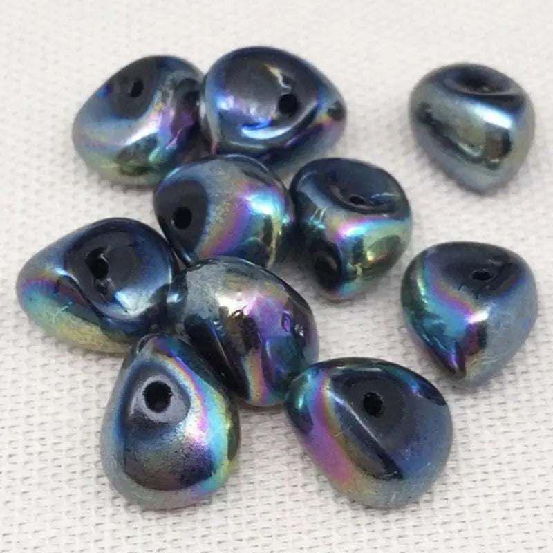 10 Vintage Metallic Baroque Drop Glass Beads - Sea Beads