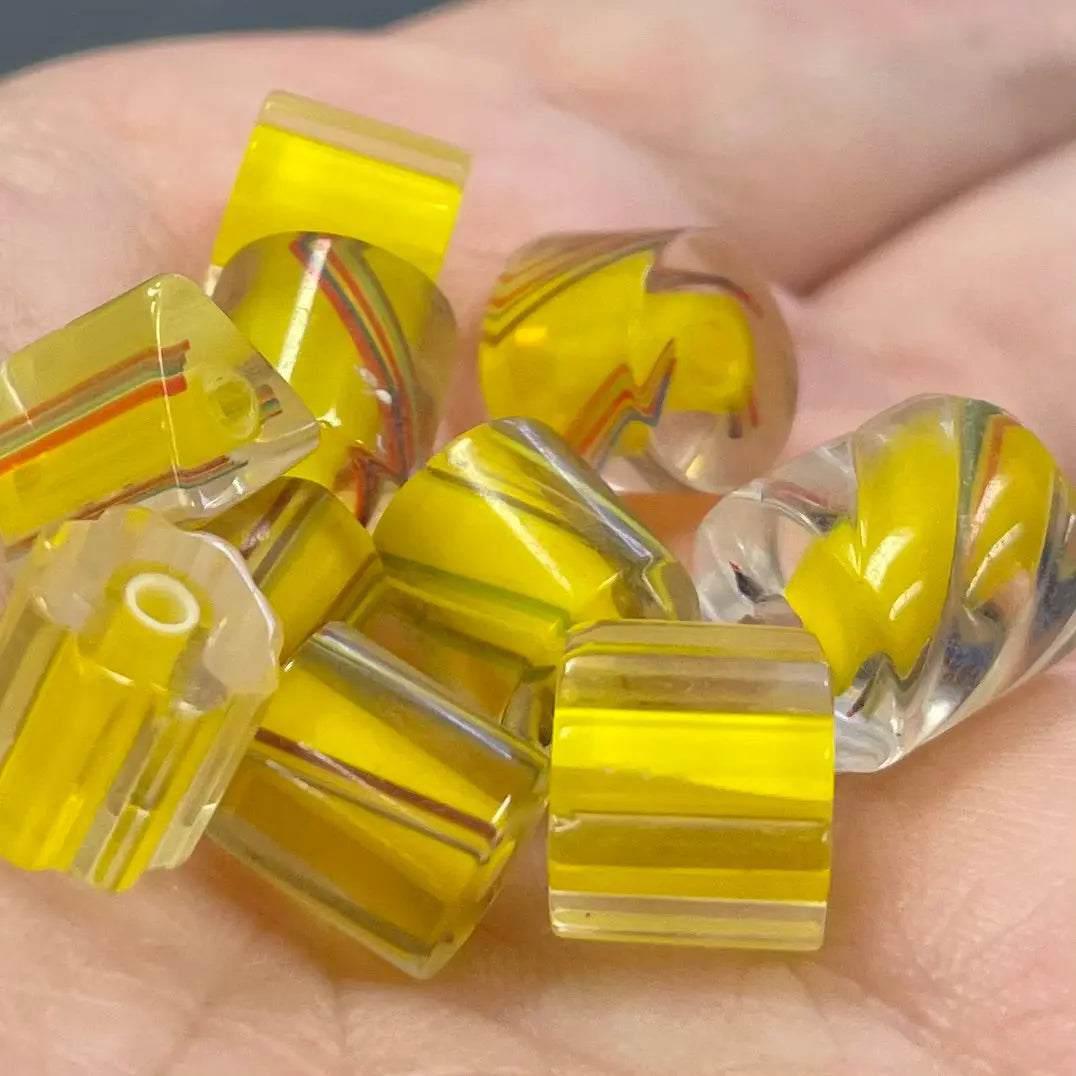10 Vintage Mixed Yellow Cane Glass Beads - Sea Beads