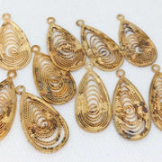 10 Vintage Brass Patina Textured Metal Pendants - Sea Beads