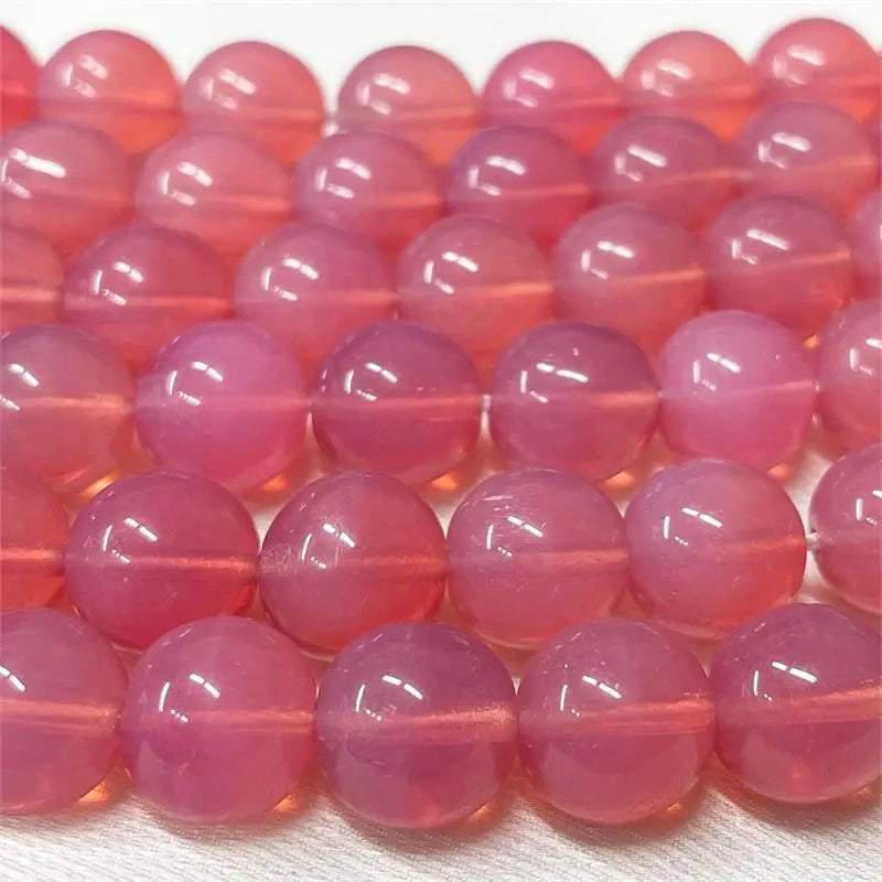 10 Vintage Pink Czech Opal Round Glass Beads - Sea Beads