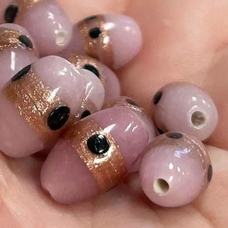 10 Vintage Pink Mauve Aventurine Oval Glass Beads - Sea Beads
