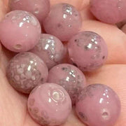 10 Vintage Pink Mottled Silver Gray Round Glass Beads - Sea Beads