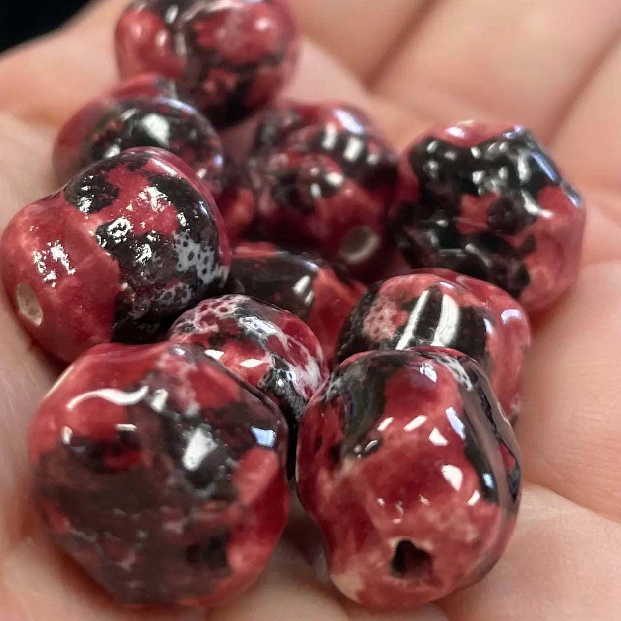 10 Vintage Pink Porcelain Oval Beads - Sea Beads