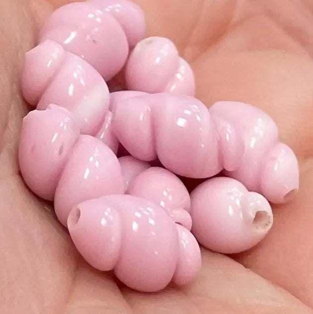 10 Vintage Pink Spiral Japan Glass Beads - Sea Beads