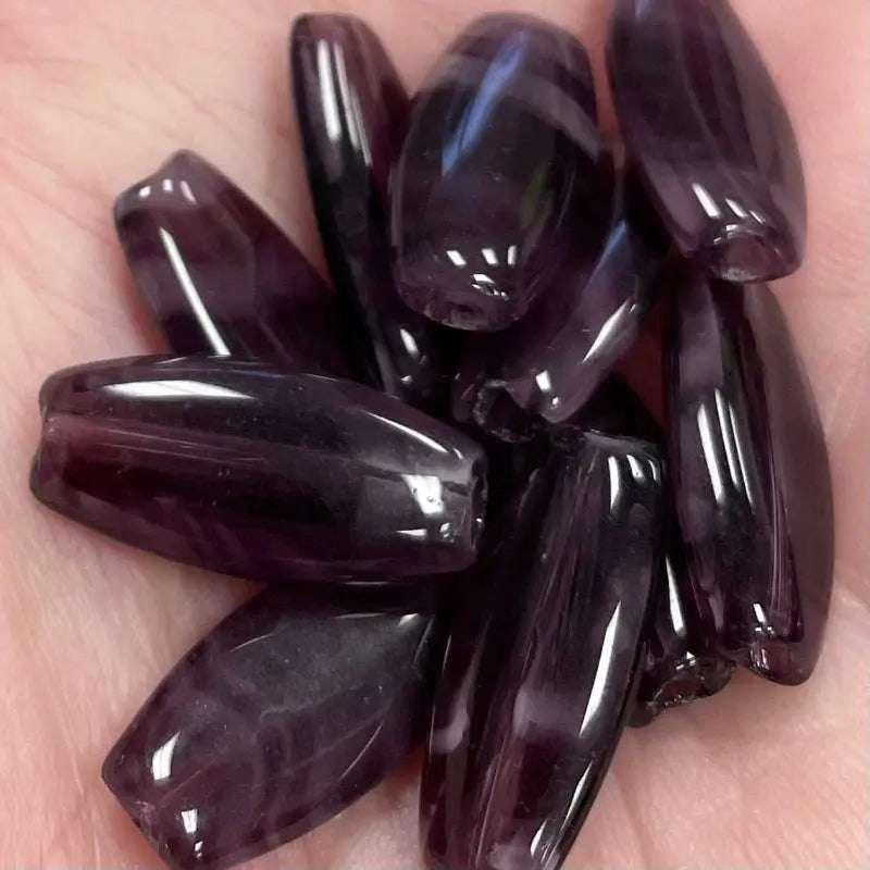10 Vintage Purple Amethyst Dark Japan Oval Glass Beads - Sea Beads