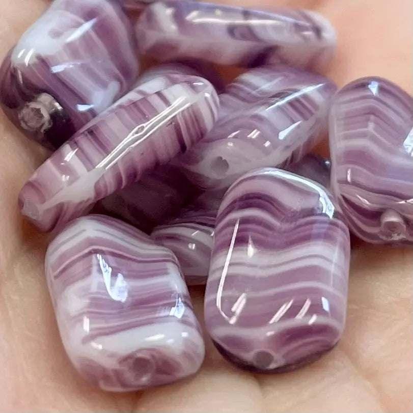 10 Vintage Purple Amethyst Striped Oval Glass Beads - Sea Beads