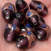 10 Vintage Purple Amethyst Venetian Oval Glass Beads - Sea Beads
