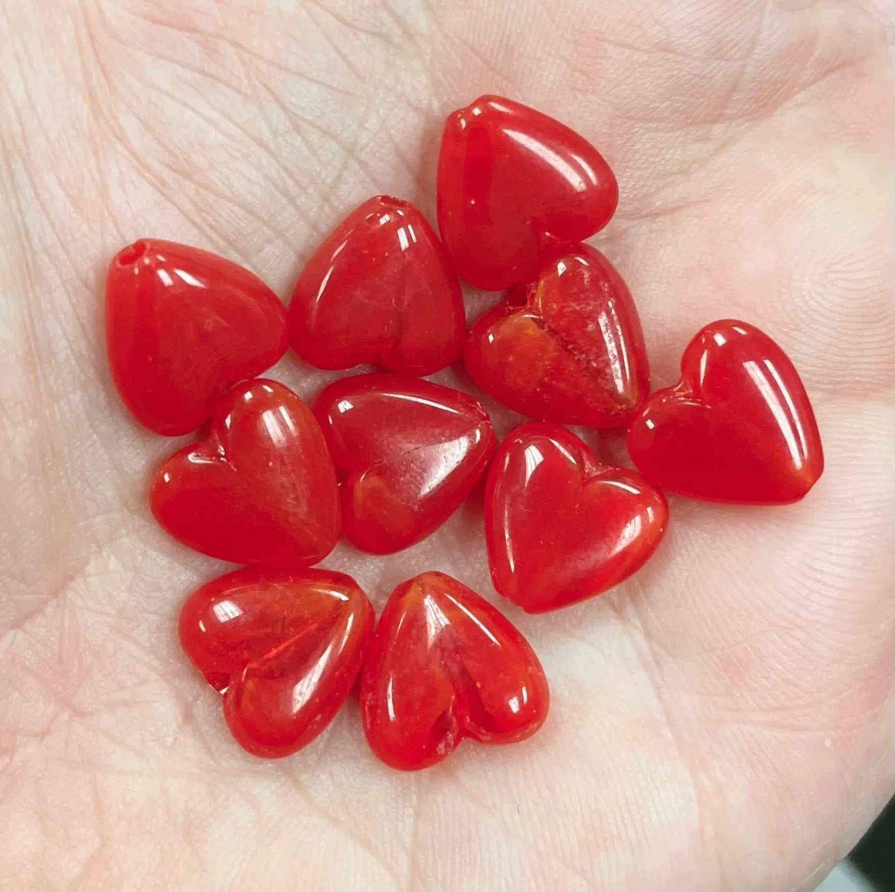 10 Vintage Red Japan Heart Glass Beads - Sea Beads