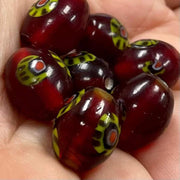 10 Vintage Red Millefiori Oval Glass Beads - Sea Beads