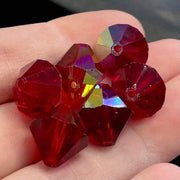 10 Vintage Red Siam AB Czech Bicone Glass Beads - Sea Beads