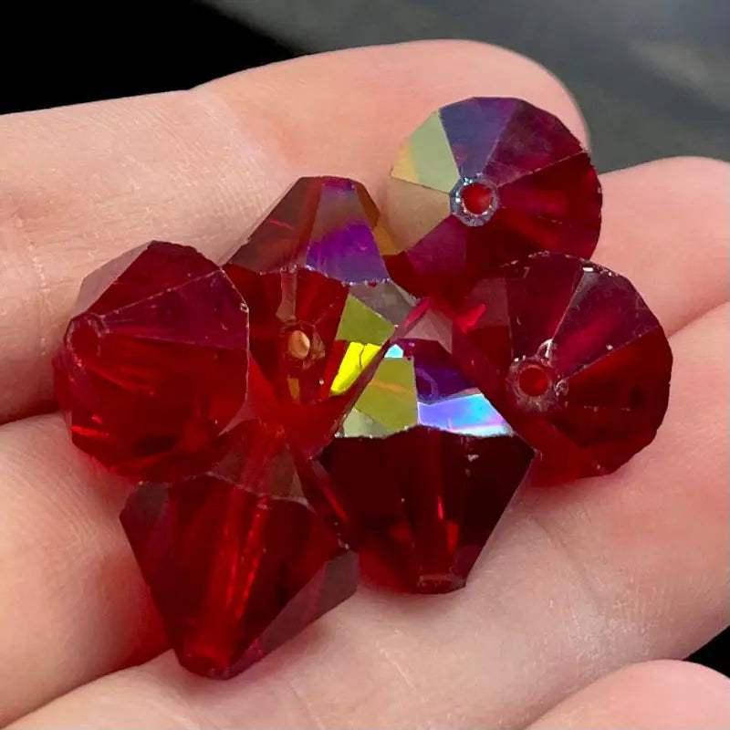 10 Vintage Red Siam AB Czech Bicone Glass Beads - Sea Beads