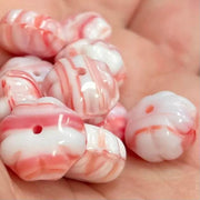 10 Vintage Red White Czech Striped Melon Rondelle Glass Beads - Sea Beads