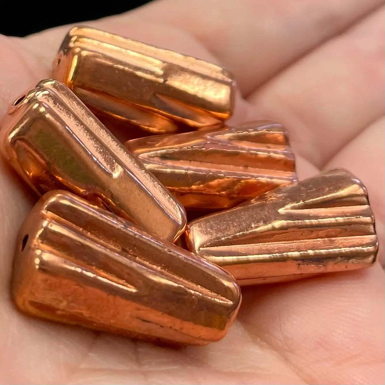 10 Vintage Ribbed German Metallic Coated Lucite Cone Beads - Sea Beads