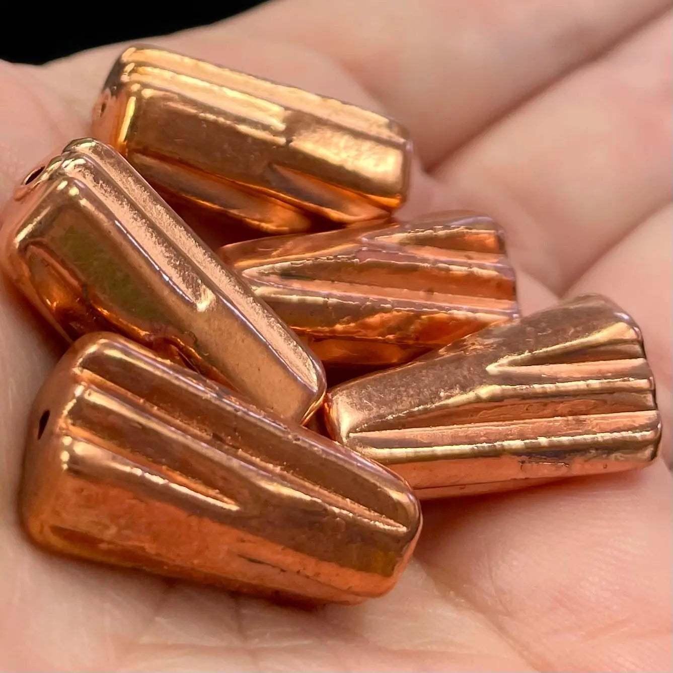 10 Vintage Ribbed German Metallic Coated Lucite Cone Beads - Sea Beads